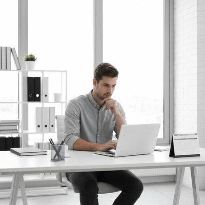 Small business owner using AI marketing software on a laptop