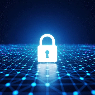 Abstract representation of data privacy and security with padlock over digital data