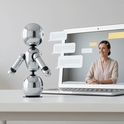 AI-powered chatbot interacting with a customer on a laptop screen