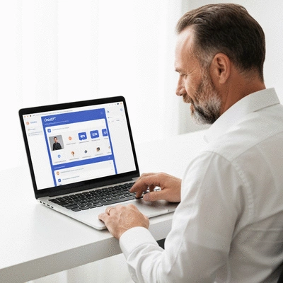 Small business owner integrating ChatGPT into their marketing workflow on a laptop.