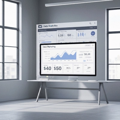 Data analytics and email marketing metrics on a dashboard
